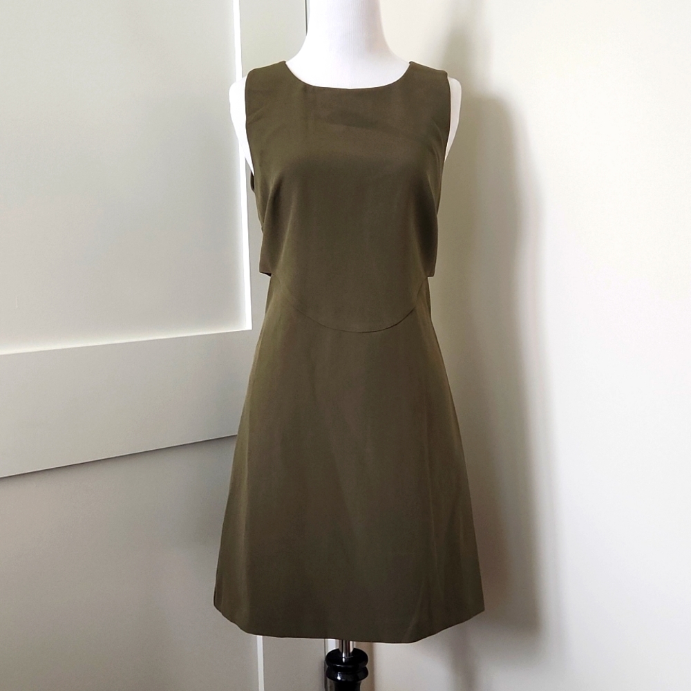 NWT Anthropologie Olive green midi shift dress with triangle cutouts. Size S.